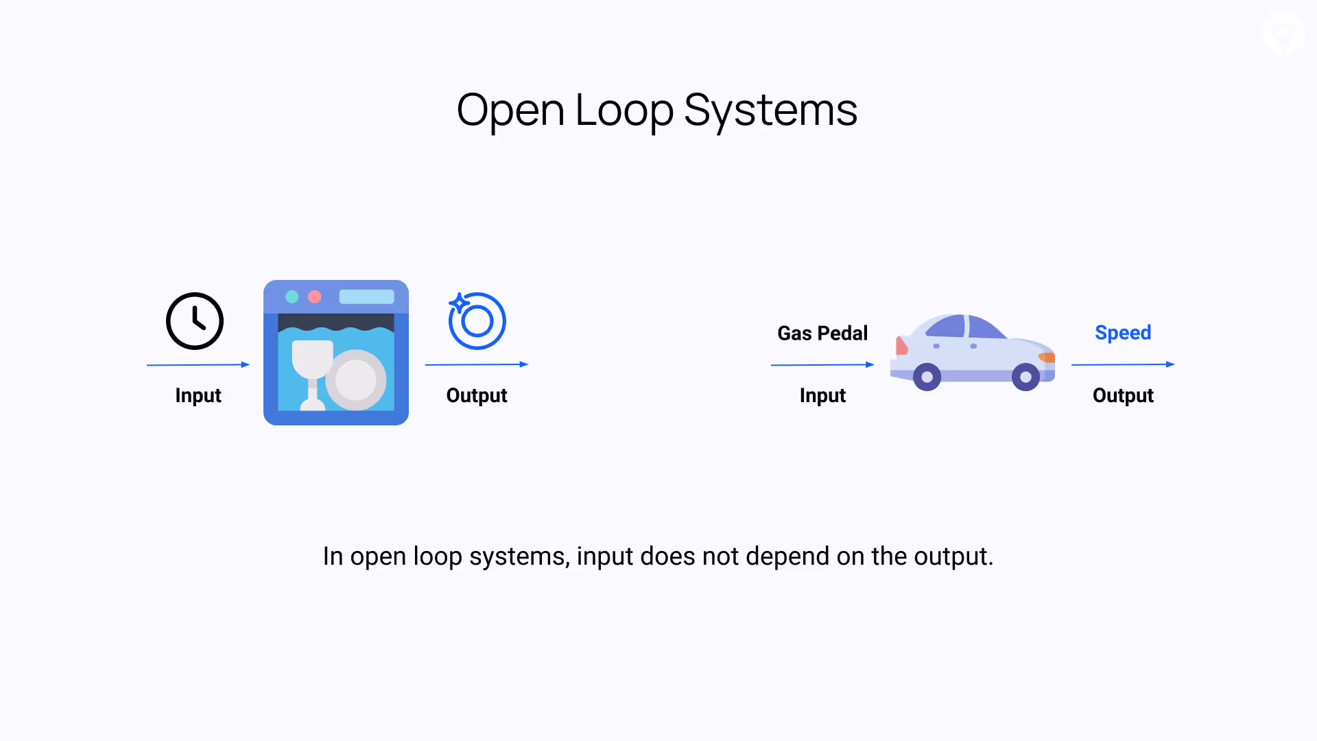 In open-loop systems, input does not depend on the output.