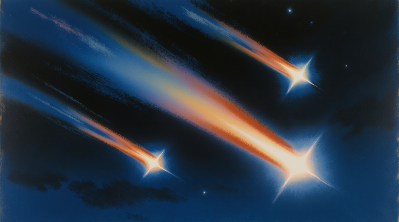 Surreal painting of three comets streaking across sky