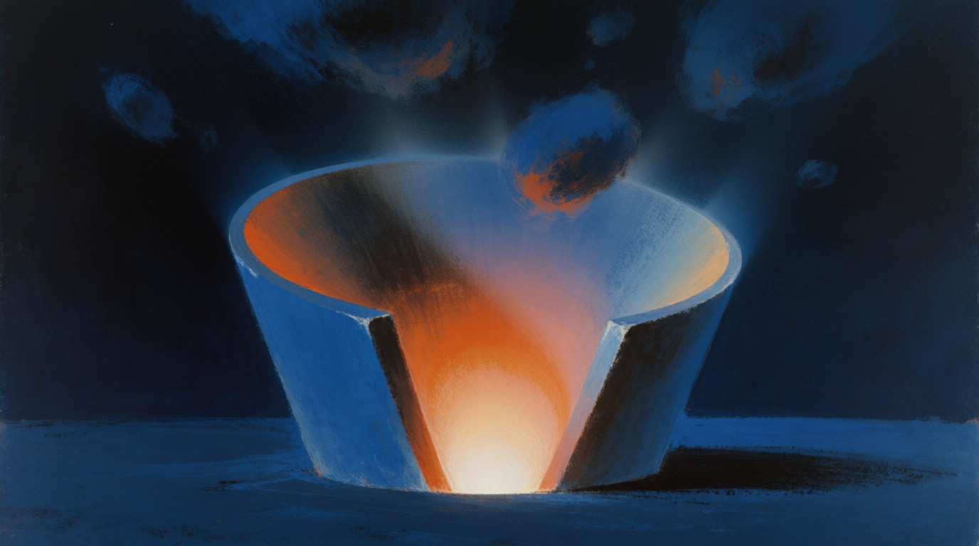 Surreal painting of funnel cone with glowing core