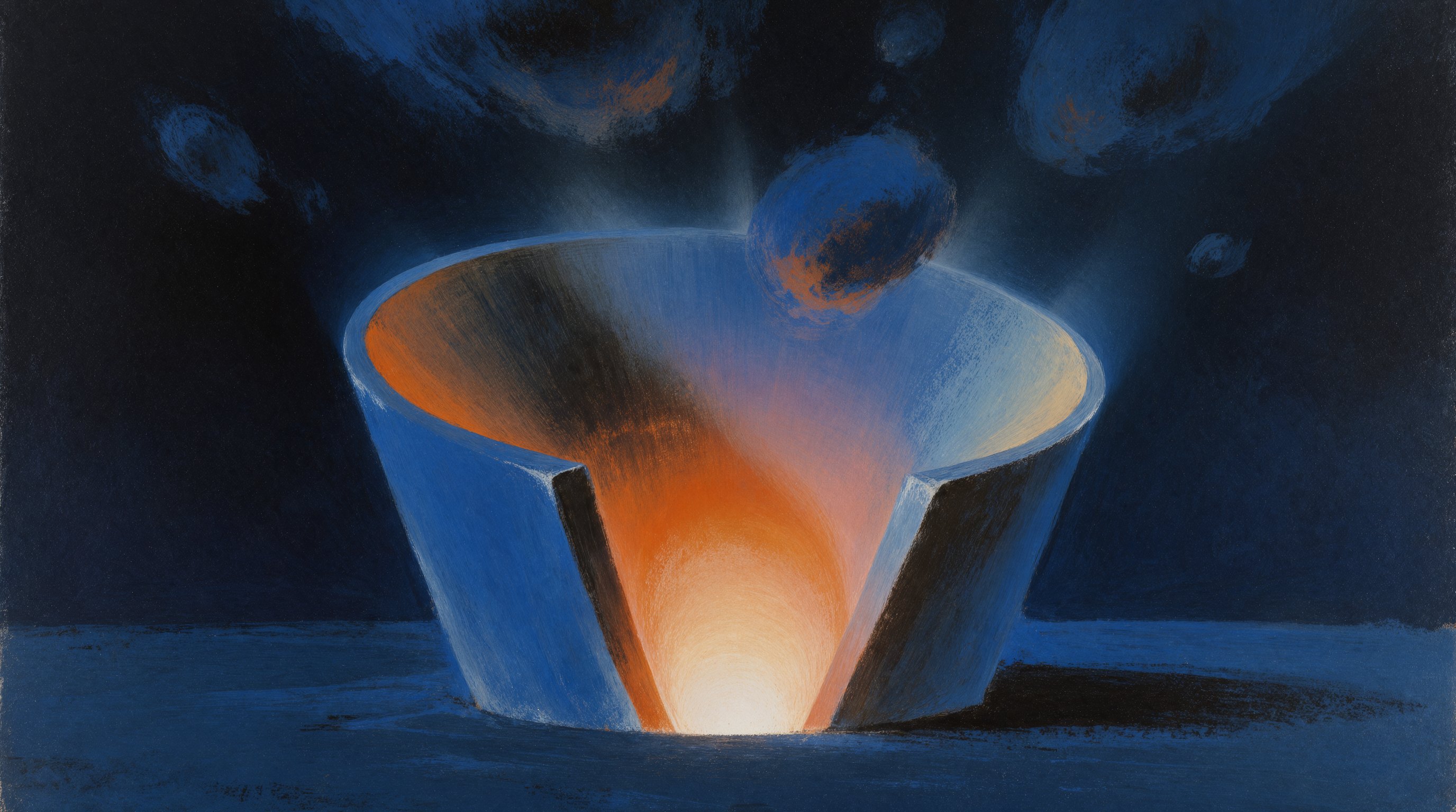 Surreal painting of funnel cone with glowing core