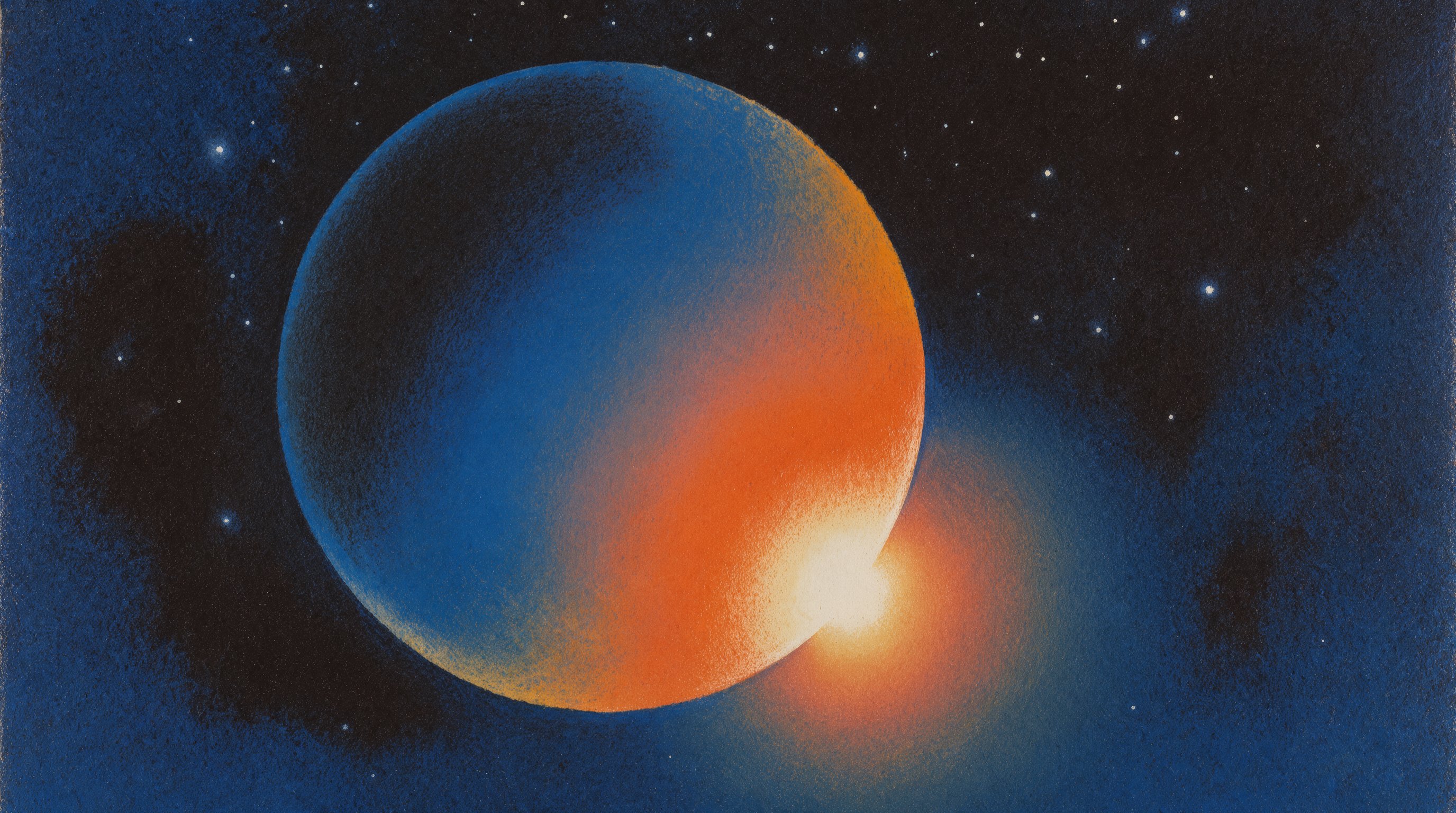 Surreal painting of planet eclipsing bright sun
