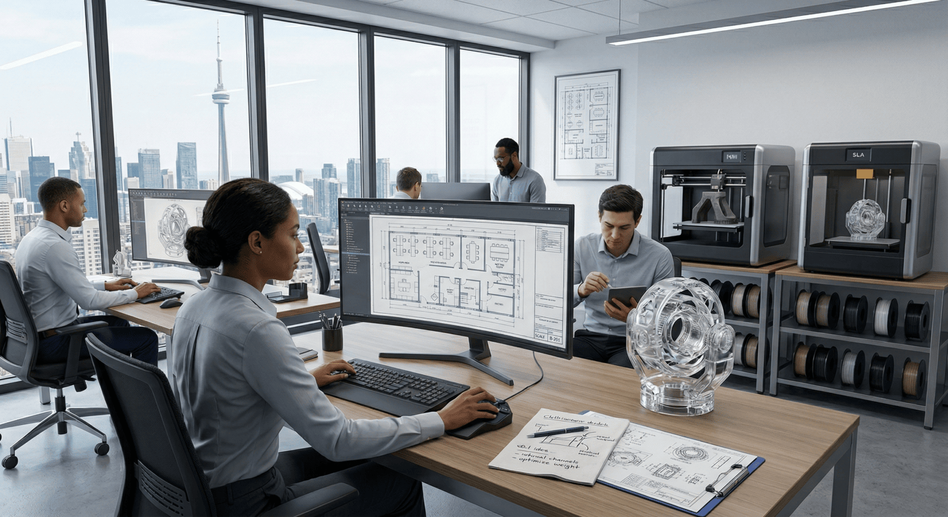 3D printer producing engineering parts at HexCode Manufacturing
