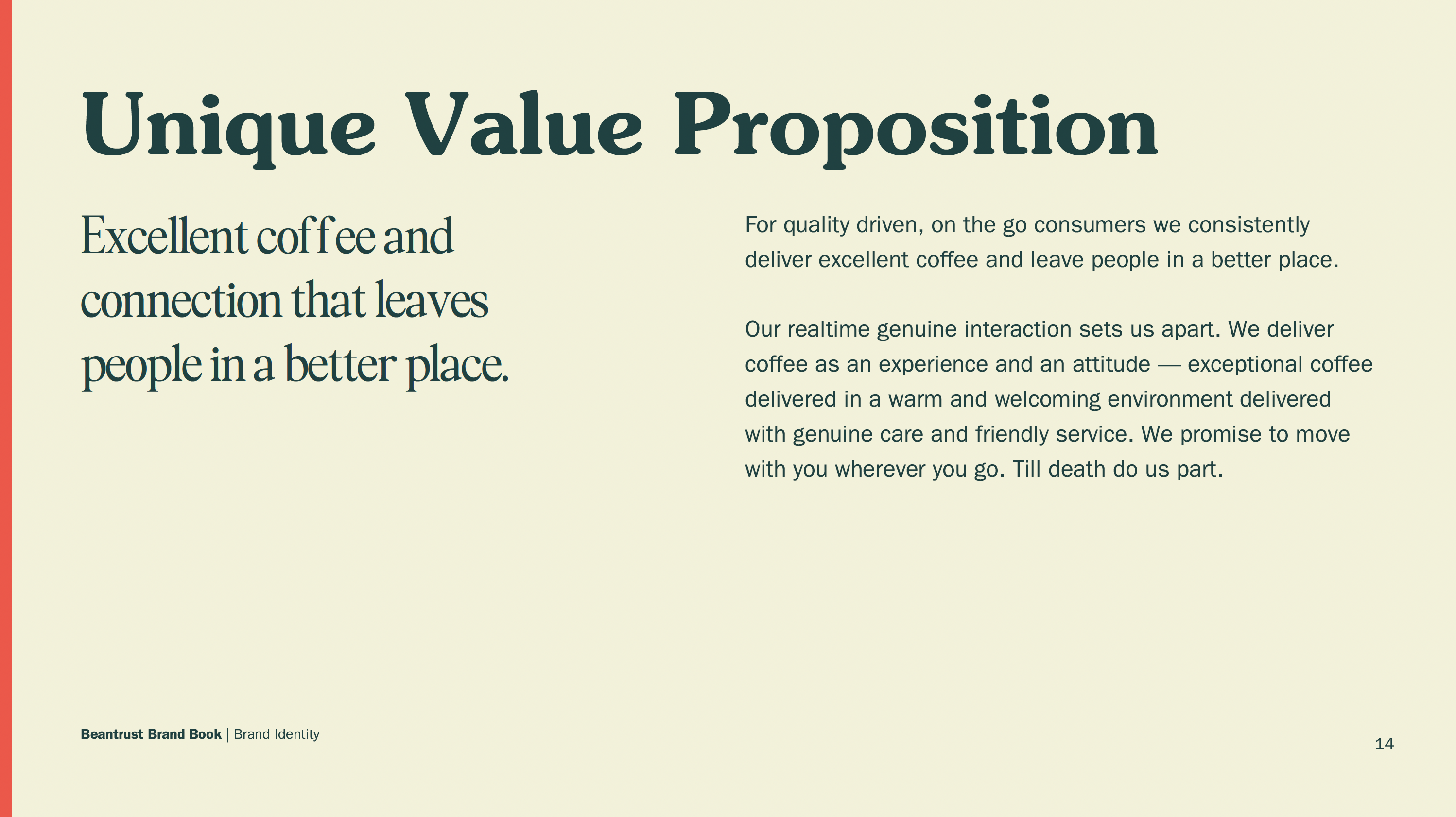 Beantrust’s unique brand value proposition emphasizing connection and exceptional coffee, designed by Studio Wisdom