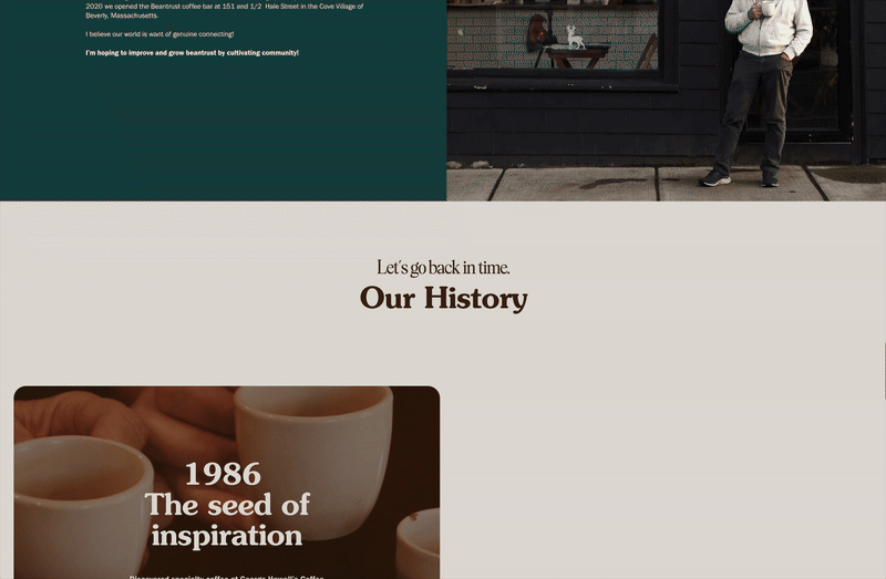 Visual timeline of Beantrust Coffeebar’s brand history and growth, built by Studio Wisdom