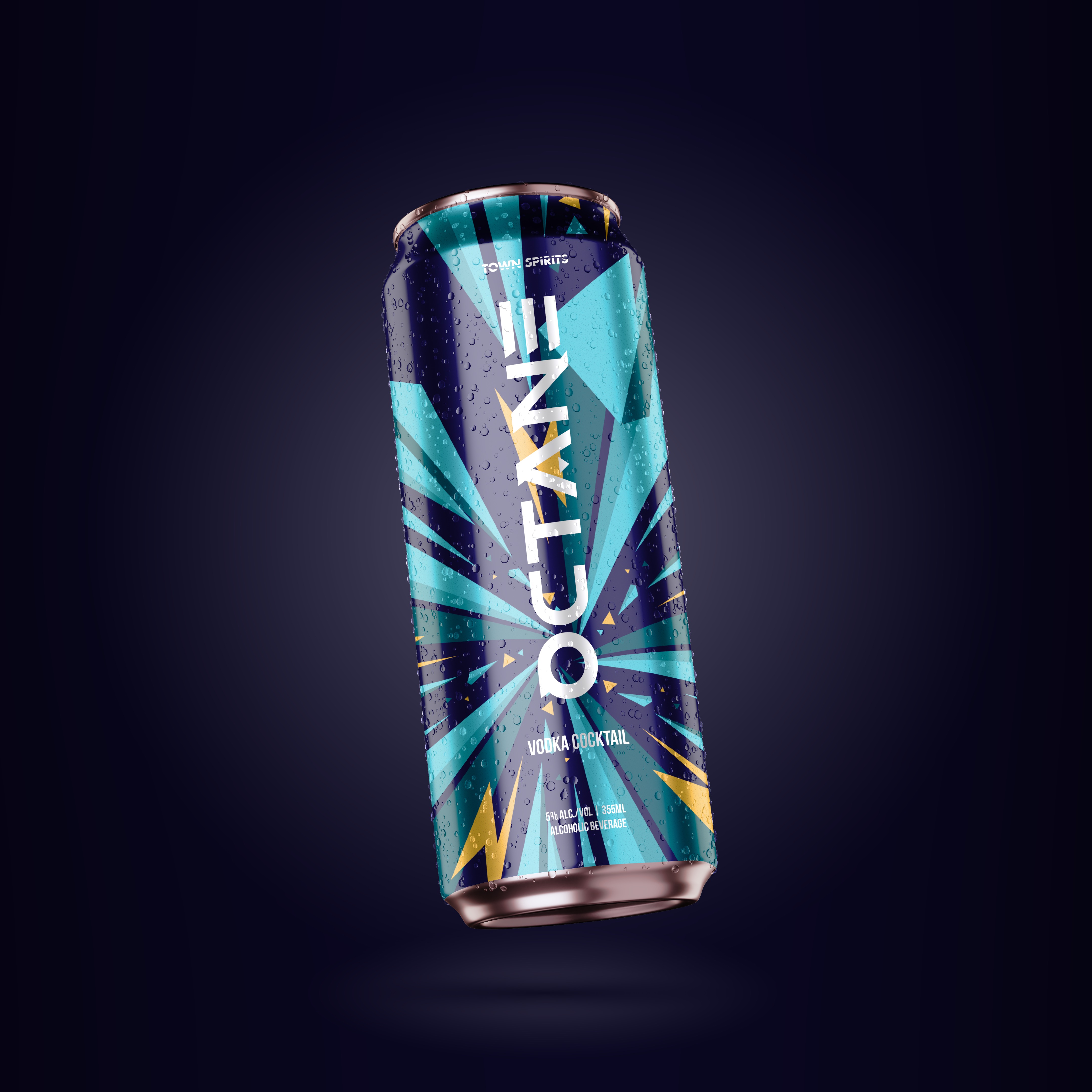 Town Spirits Octane vodka label design with electric burst pattern created by Studio Wisdom