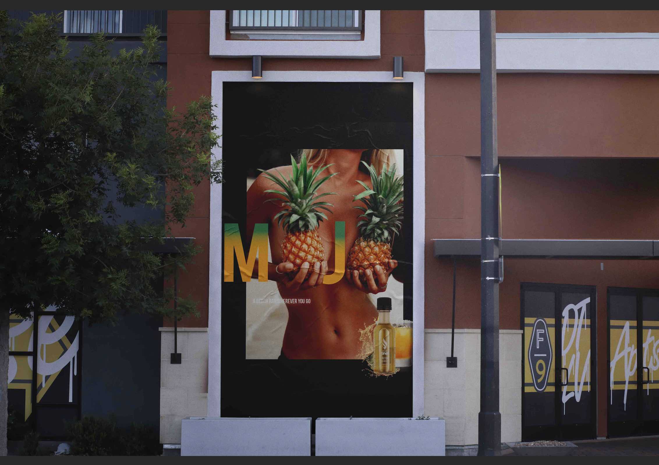 Outdoor billboard advertising mockup of Mojo Shot lifestyle branding campaign by Studio Wisdom