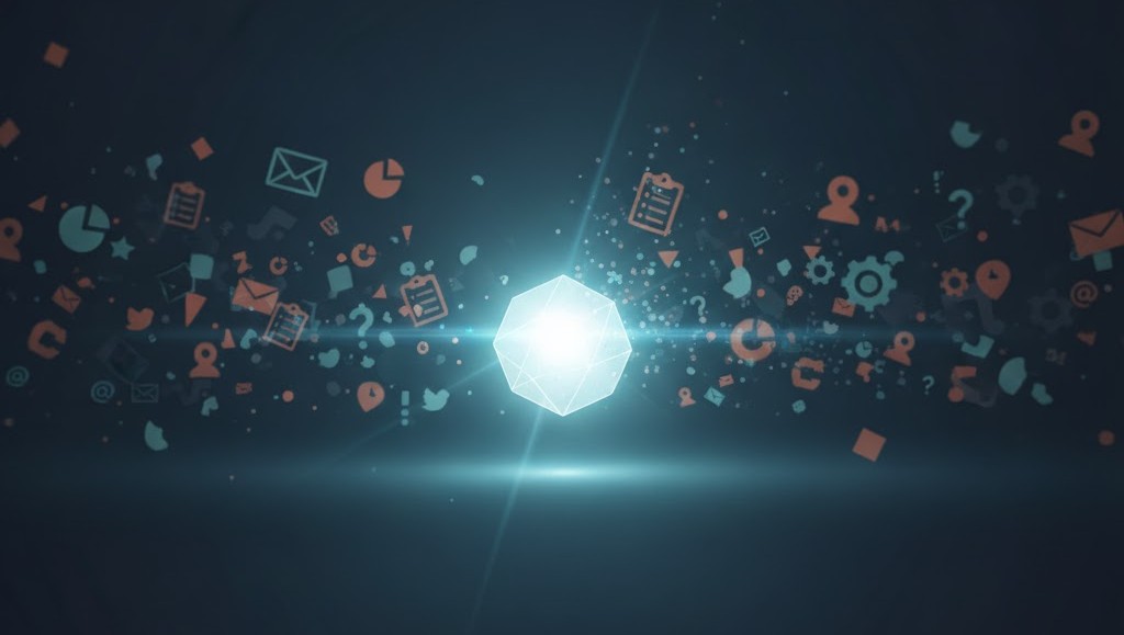 Sparkling crystal cutting through clutter and debris