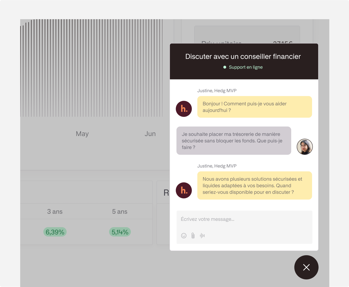 Screenshot of the Hedg support conversation.