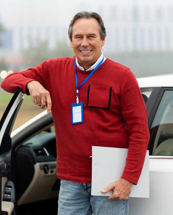 A Man In Front Of A Card