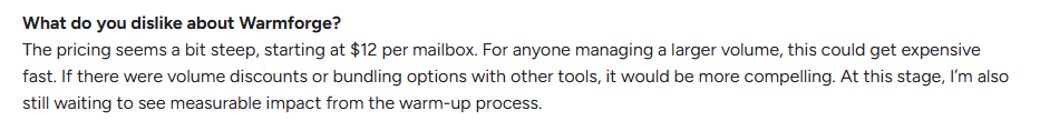 Warmforge user review on G2.com
