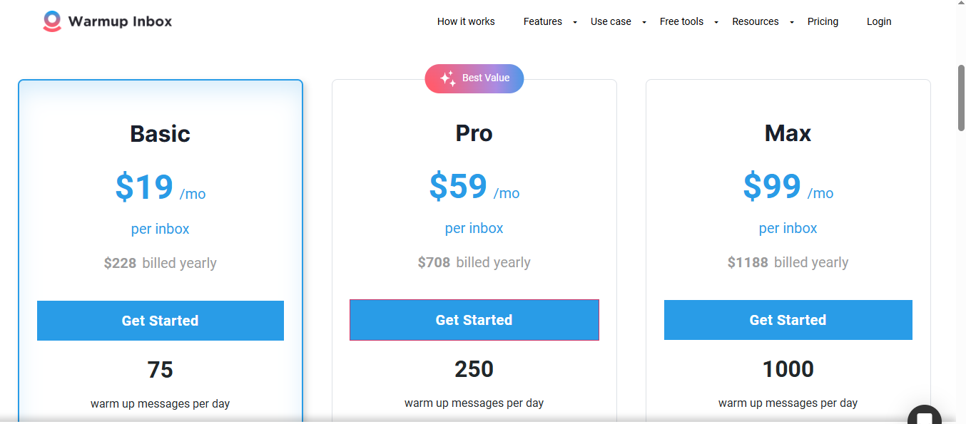 Warmup inbox pricing
