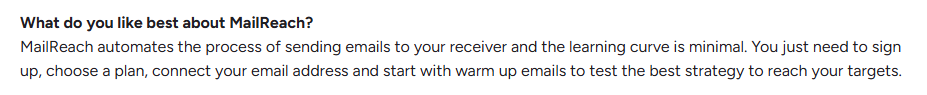 Mailreach user review on g2.com