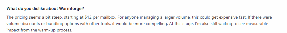 Warmforge user review on g2.com