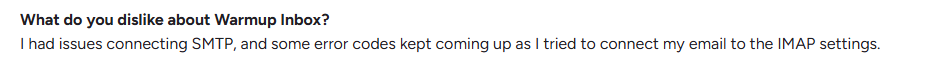 Warmup inbox user review on G2.com