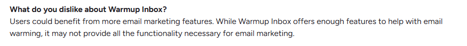 Warmup inbox user review on G2.com