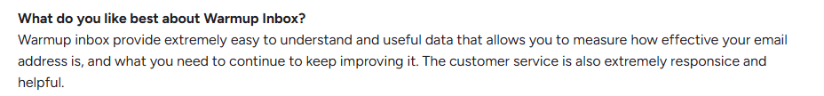 Warmup inbox user review on G2.com