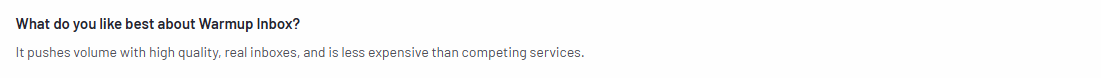 Warmup inbox user review on G2.com