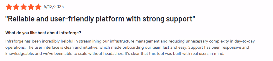 Infraforge user review on g2.com