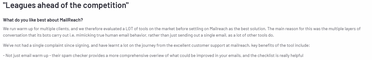 Mailreach review on G2.com by its users