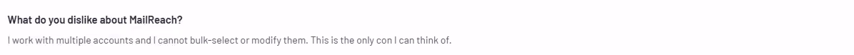 Mailreach review on G2.com by its users