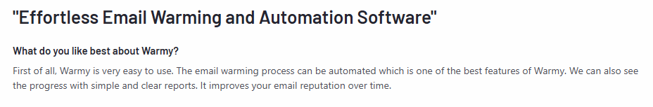Warmy.io user review on g2.com 