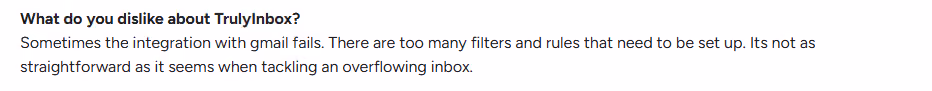Trulyinbox user feedback about its glitches while integrating with gmail