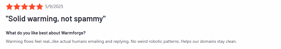 Warmforge user review on g2.com