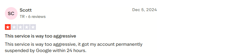 WarmupInbox user review on Trustpilot