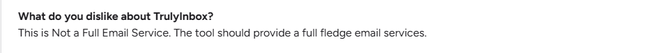 Trulyinbox user complaining that it is not a full email service