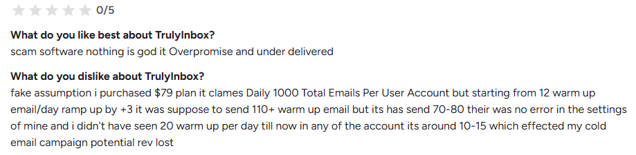 Trulyinbox user frustration about fake promises and poor delivery