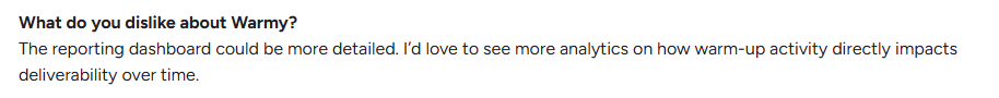 Warmy user disappointment with its poor warmup reporting