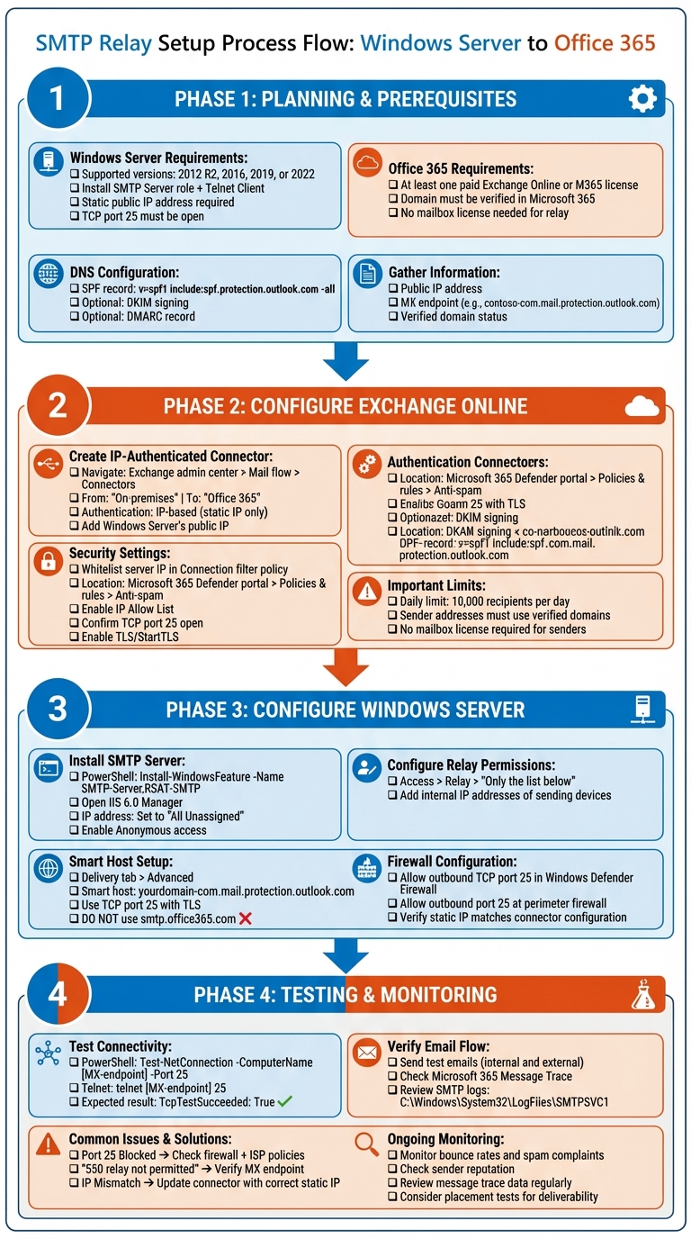 SMTP Relay Setup for Office 365 on Windows Server: Complete Configuration Workflow