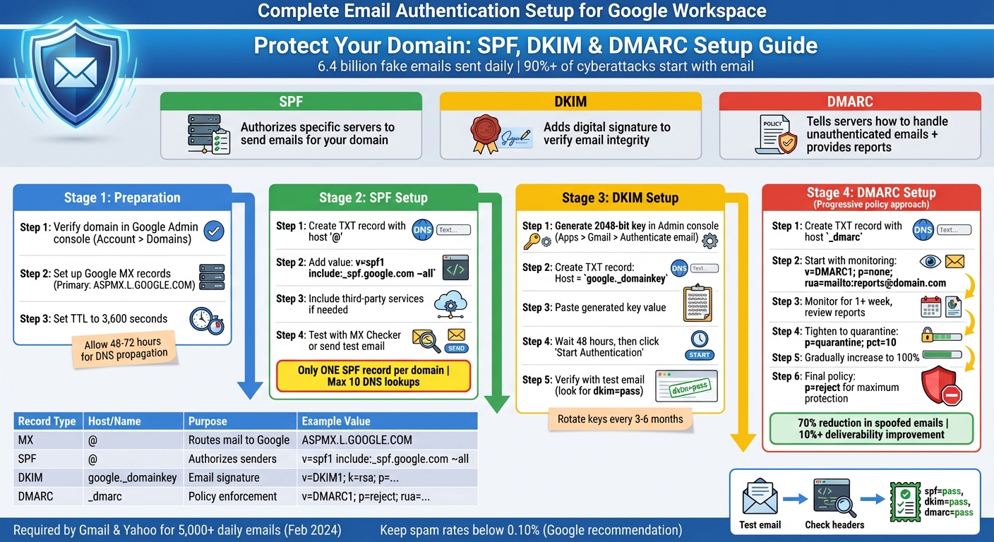 SPF, DKIM, and DMARC Setup Process for Google Workspace