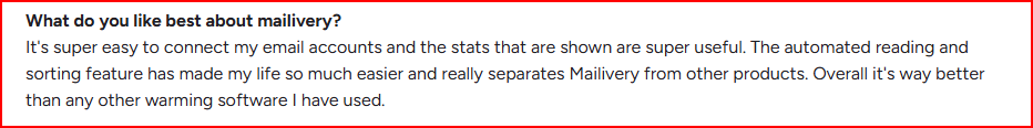 Mailvery user praising its automated reading and sorting