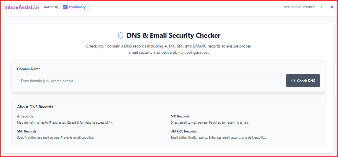 Mailvery Free DNS Checker tool