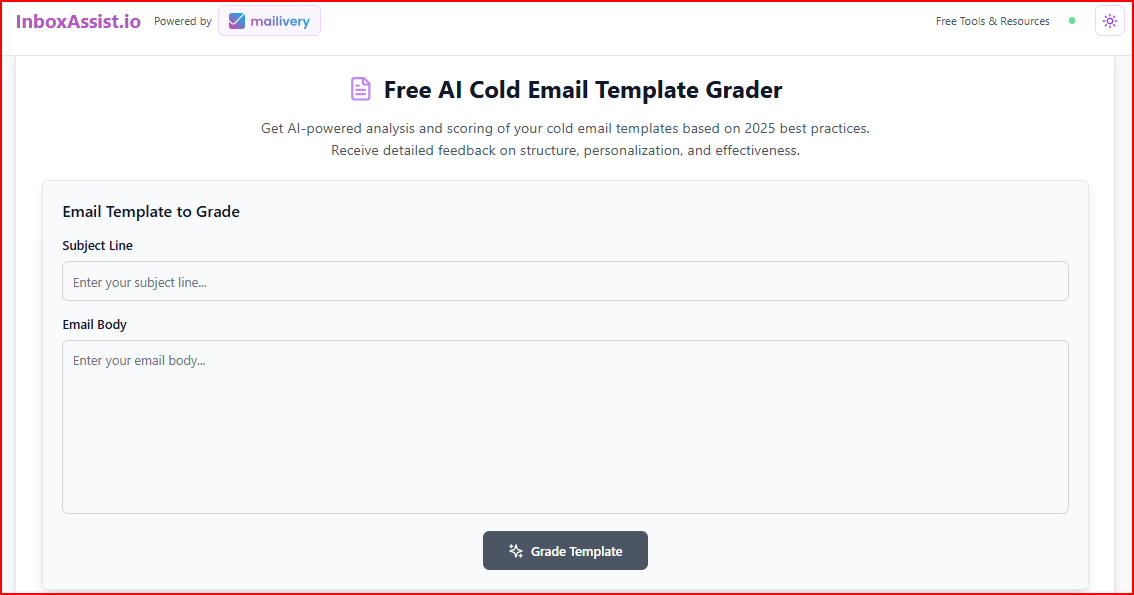Mailvery Free Template Grader Tool