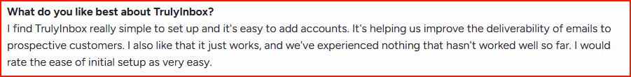 TrulyInbox user talking about its easy setup