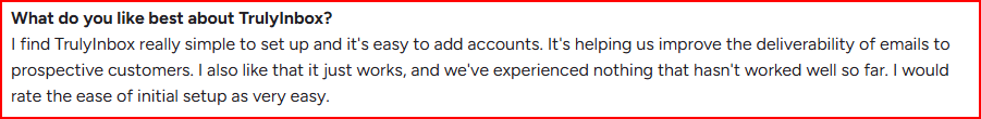 TrulyInbox user talking about its easy setup