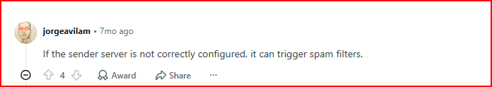 Incorrect sender server configuration leads to triggering spam filters