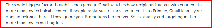 Low engagement rates are main reason for emails land in promotion tab