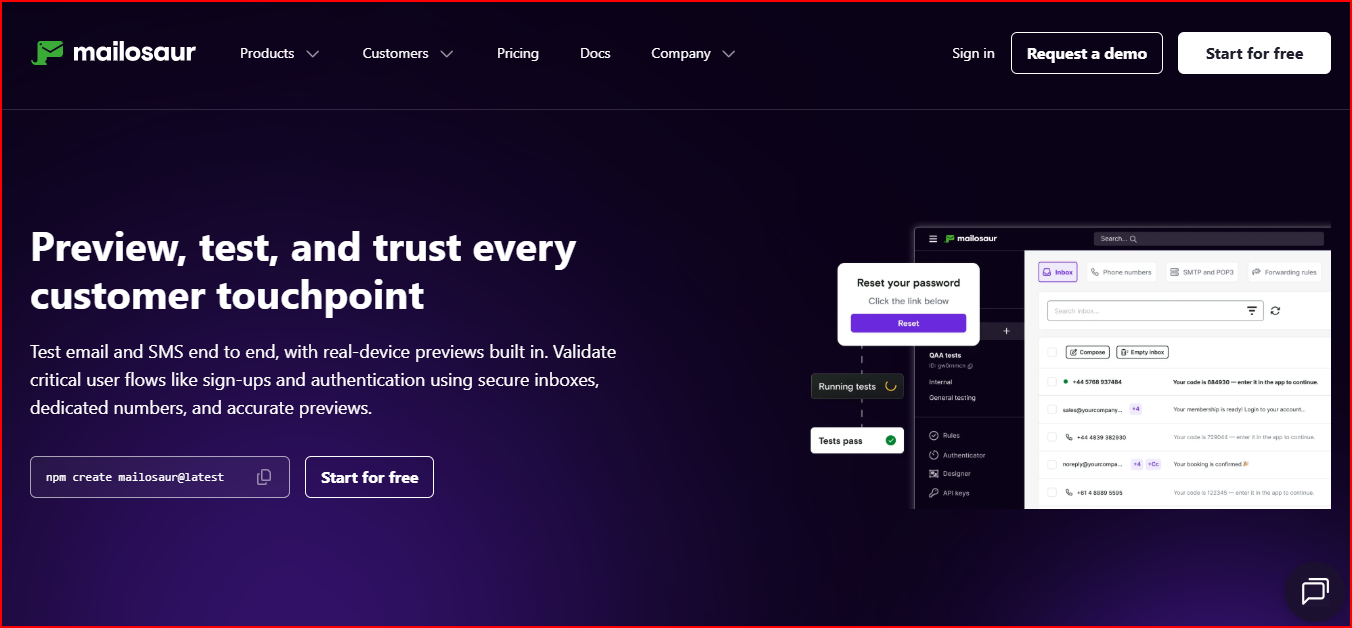 Mailosaur - Email and SMS testing platform