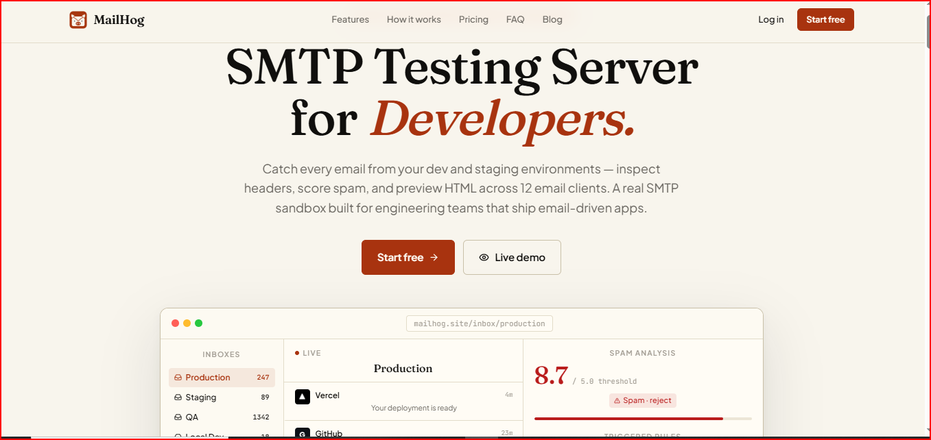 MailHog -  developer-focused email testing tool