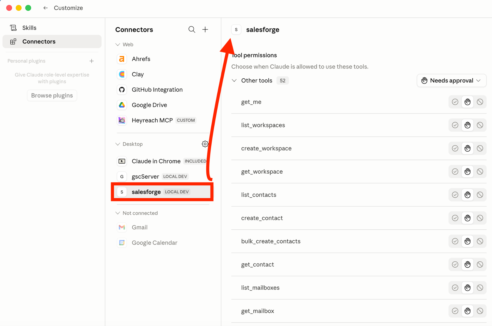 Salesforge MCP server connected to Claude Desktop