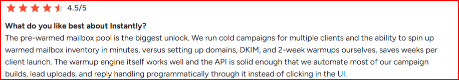 Instantly prewarmed inboxes helps to scale faster