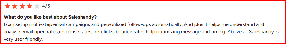Saleshandy user complimenting about its personalized follow ups