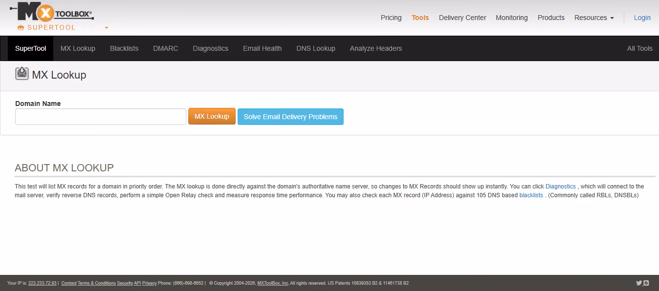 MxToolbox Homepage