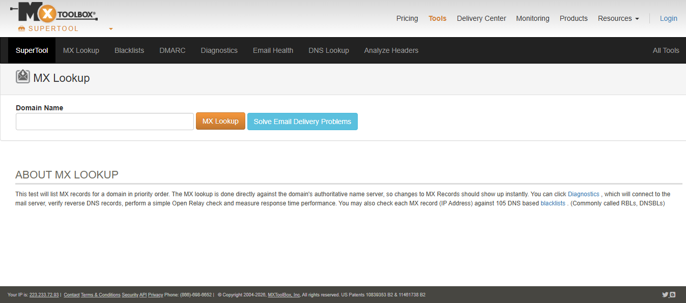 MxToolbox Homepage
