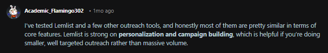 User sharing experience using Lemlist