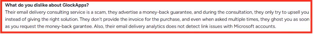 GlockApps G2 review about consulting service and payment issues