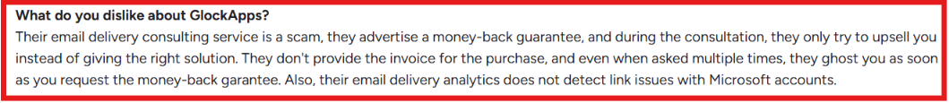 GlockApps G2 review about consulting service and payment issues